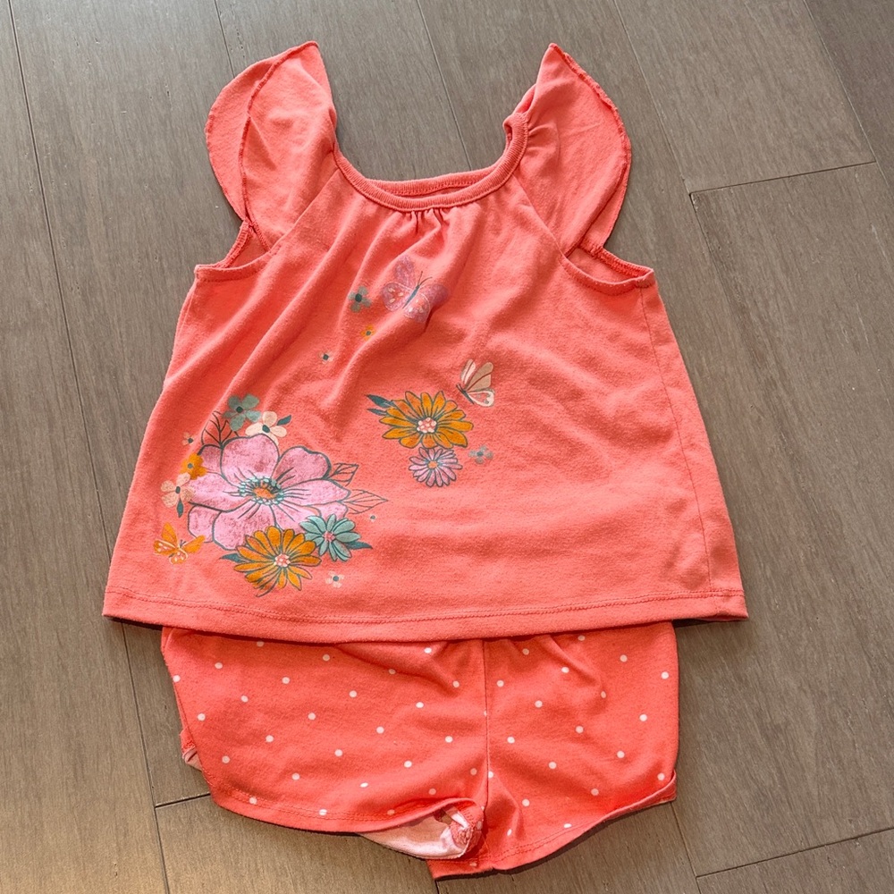 Carter’s 4T Coral Floral Top and Polka Dot Shorts Pajama Set